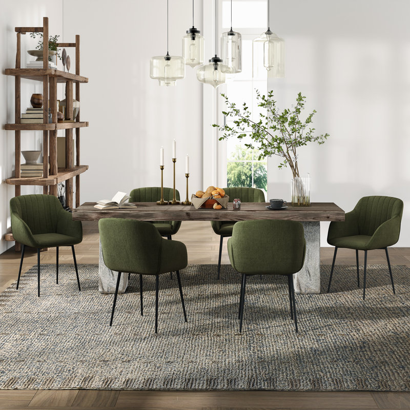 Ohio Modern Upholstered Dining Chairs with Metal Legs, Grassy Green Linen, 6