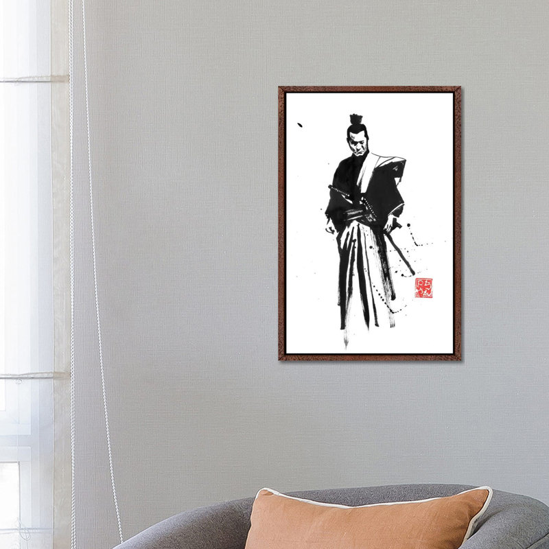 Soleil Rouge by Péchane - Painting on Canvas, 66.04 cm H x 45.72 cm W, Classic Brown Wood Framed
