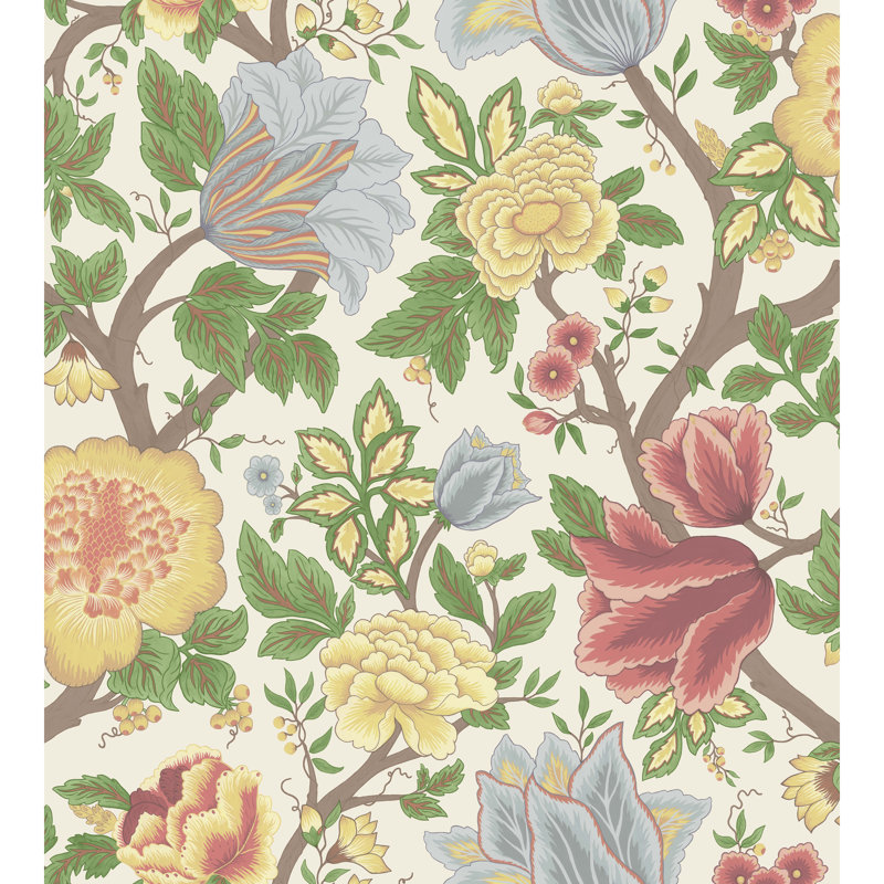 Floral Wallpaper Roll, Chartreuse/Rouge/Leaf Green