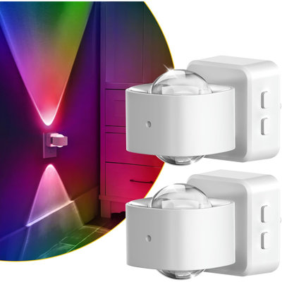 Night Light, Color Changing Night Lights Plug into Wall RGB | Rotating White Nightlight, Dusk to Dawn Sensor, RGB Rainbow Nightlights Projector for Bathroom, Gaming Room, Decor, 2 Pack