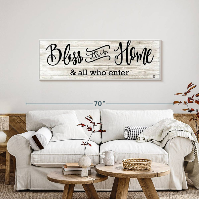 Plaque murale «Bless This Home», 57 po x 19 po, Cadre flottant blanc