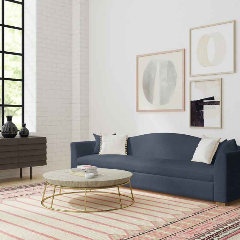Horatio Camelback Taper Curved-Arm Loveseat, 33" H x 72" W x 36" D, Weathered, Box Weave Linen Bluebell