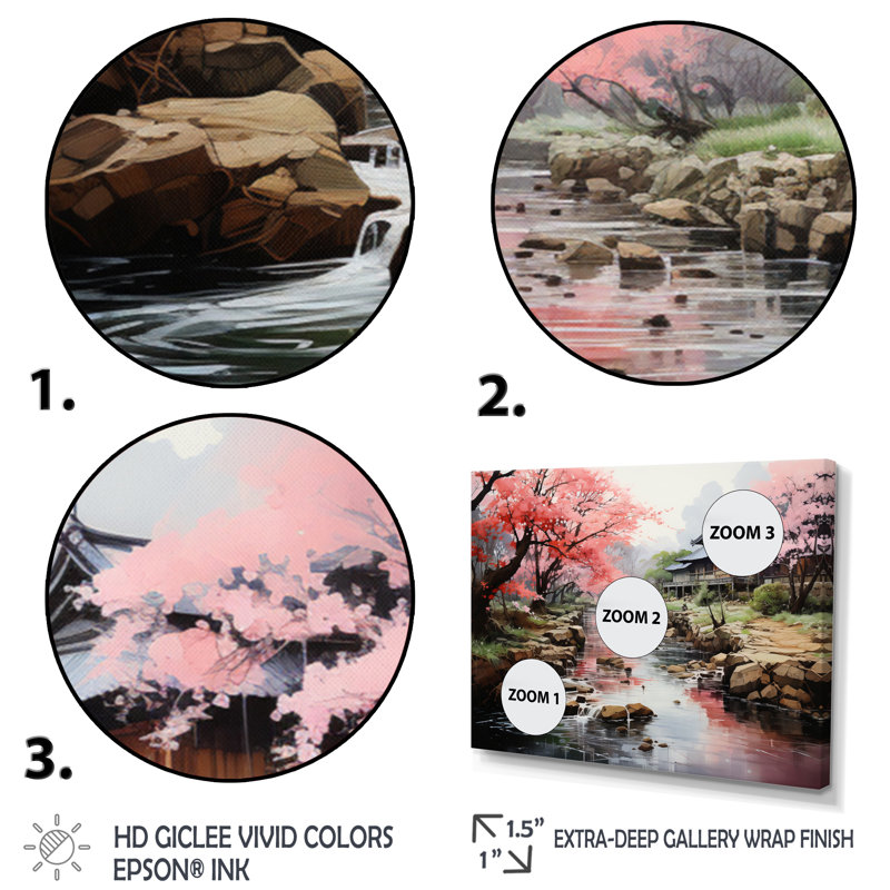 Asian Art Zen Garden IV, reproduction d'art sur toile, H 24 po x l 32 po x P 1 po, Cadre flottant blanc