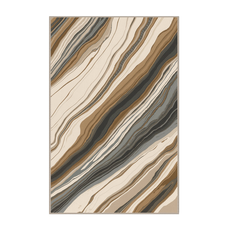 Tapis beige chic et luxueux lavable à la machine Manhasset - reliure beige, 2 x 3