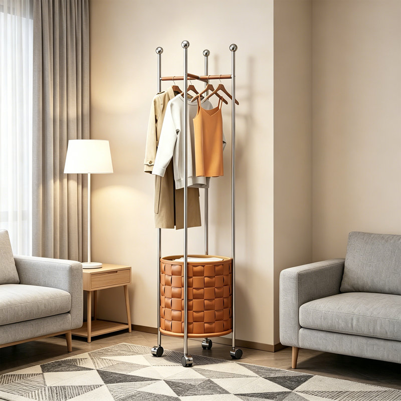 Portemanteau moderne avec panier de rangement, Light Coffee Brown
