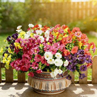 12 Bundles Artificial Flowers For Outdoors – Faux Silk Morning Glory With UV Resistant Fake Eucalyptus Plants, Spring Summer Decor For Garden, Patio & Home