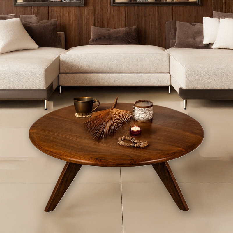 Table basse ronde en bois massif fabriquée à la main, H 18 po x L 32 po x l 32 po