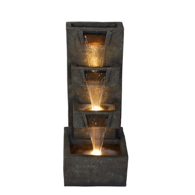 34" H Multi-LeveLED Waterfall Fountain with 3 Warm White LEDS
