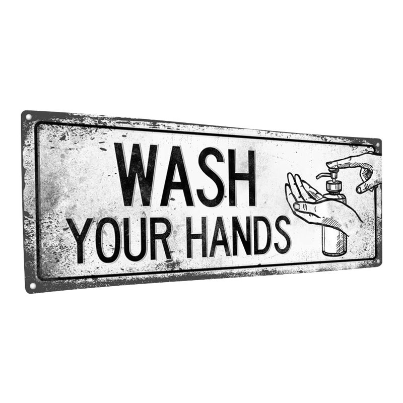 Wash Your Hands with Graphic Metal Sign, 5.75" H x 15.5" W x 0.04" D