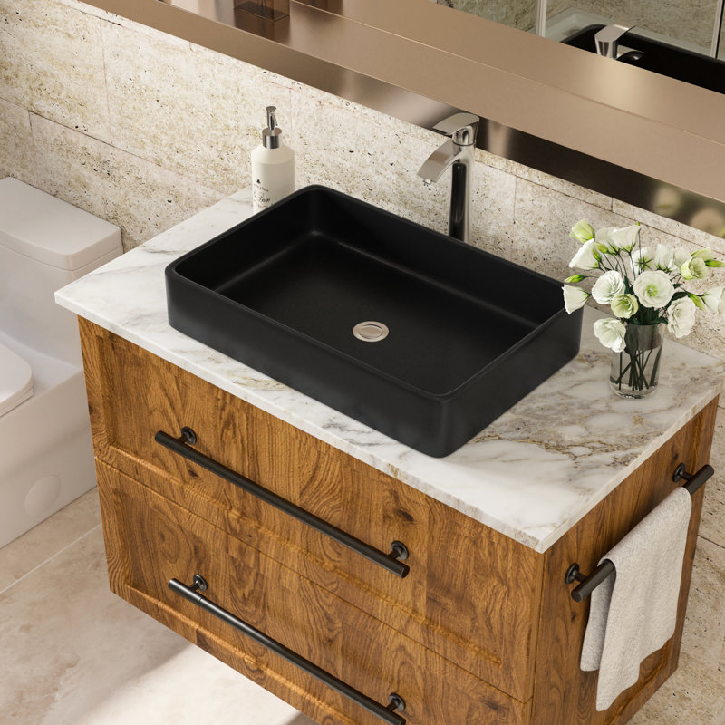 24"X16" Rectangular Black Ceramic Vessel Bathroom Sink - Modern Classic Style, Smooth Surface, Easy Install Design For Bathroom, Restaurant, Use