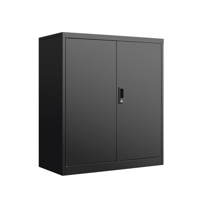Classeur de rangement avec serrures de porte de sécurité et deux tablettes réglables, idéal pour le garage de bureau, acier noir, - Détachement facile à transporter, 3 4 15,28 po de profondeur