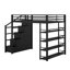 Lit mezzanine double en métal avec tablettes, armoires et garde-robe
