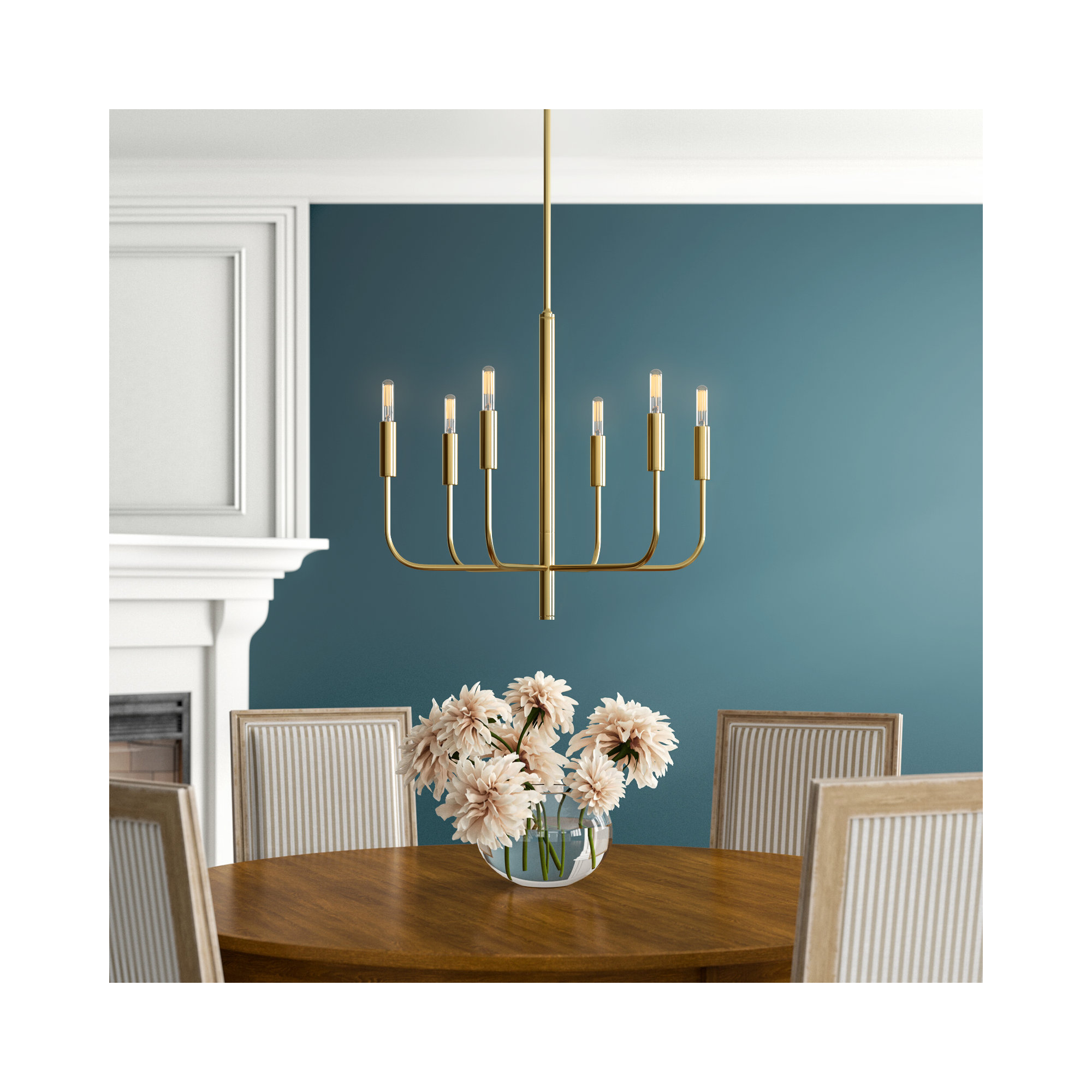 Tedder 6 - Light Metal Dimmable Chandelier, Burnished Brass