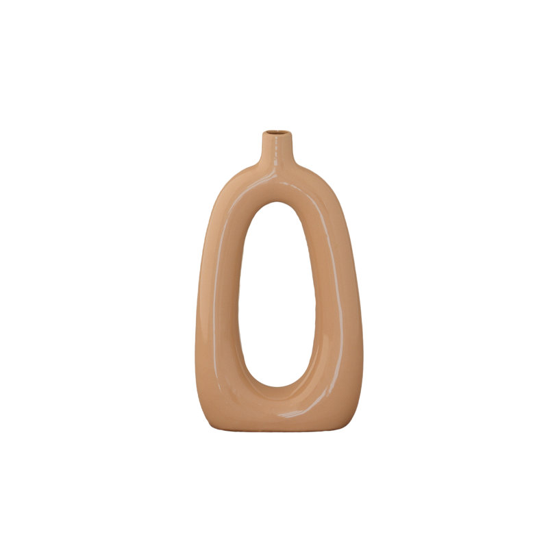 Ceramic Oval Ring Vase Gloss Finish Peach