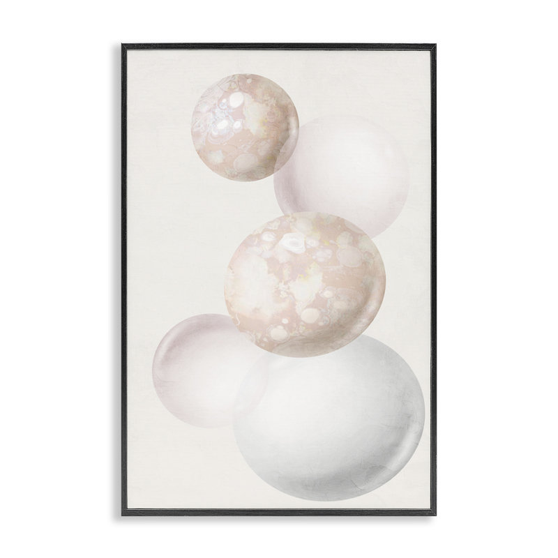 «Round Neutral Orbs», art de la giclée blanche encadrée par Anne Bailey, H 18 po x l 12 po, Giclée encadrée noir minuit