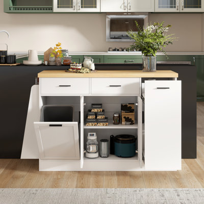 58“ Sideboard, Drawer & Cabinet Storage, Trash Can Cabinet And Spice Rack, Contemporary, Kitchen Island, For Dining Room