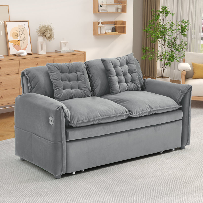 62.9" Pull Out Sofa Bed,3-In-1 Pull Out Couch With 5-Position Adjustable Backrest,Convertible Sleeper Sofa Bed With Storage & USB