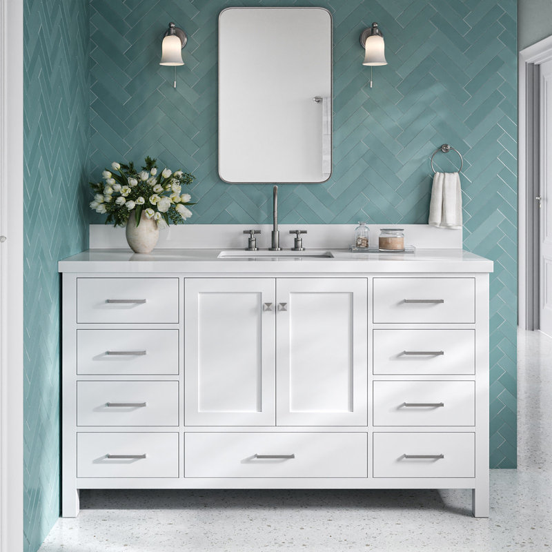 Ensemble de meuble-lavabo simple 61 po Cambridge, Blanc, Rectangular