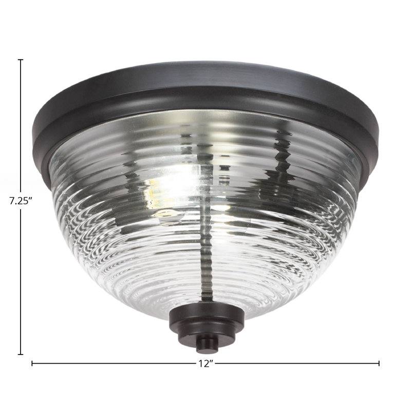Plafonnier encastré, ampoules, illustré avec verre strié transparent, Noir mat, H 7,25 po x l 7,25 po x P 12 po