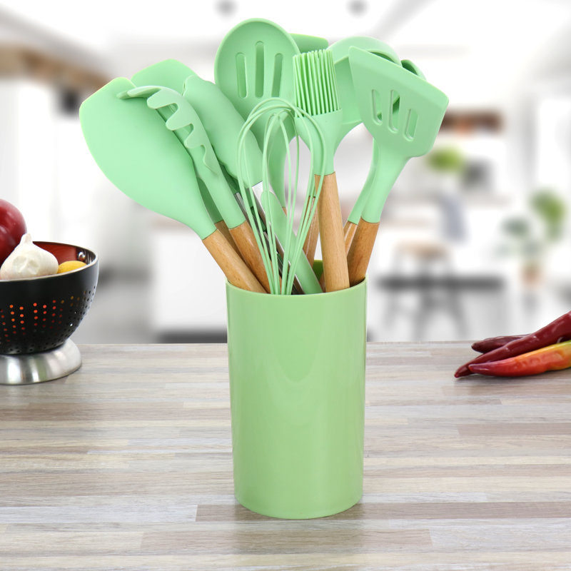 MegaChef Mint Green 12 Piece Silicone and Wood Utensil Set