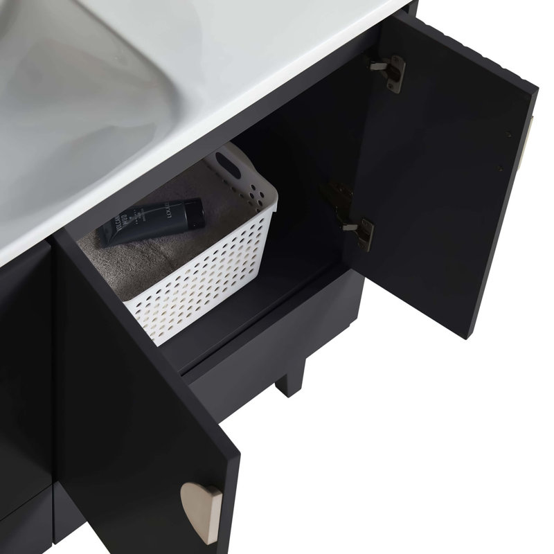 Ensemble de meuble-lavabo double 47 po Saimah, Noir, Nickel satiné