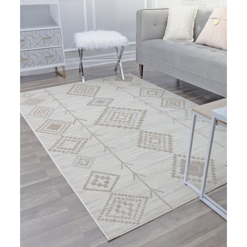 Tapis tribal autochtone crème Bodrum, Rectangle 8 pi 9 po x 12 pi