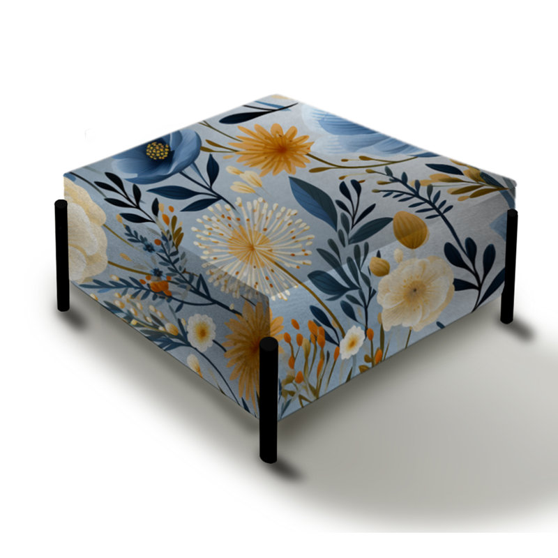 Motif floral bleu bohème chic - Grand repose-pieds carré floral