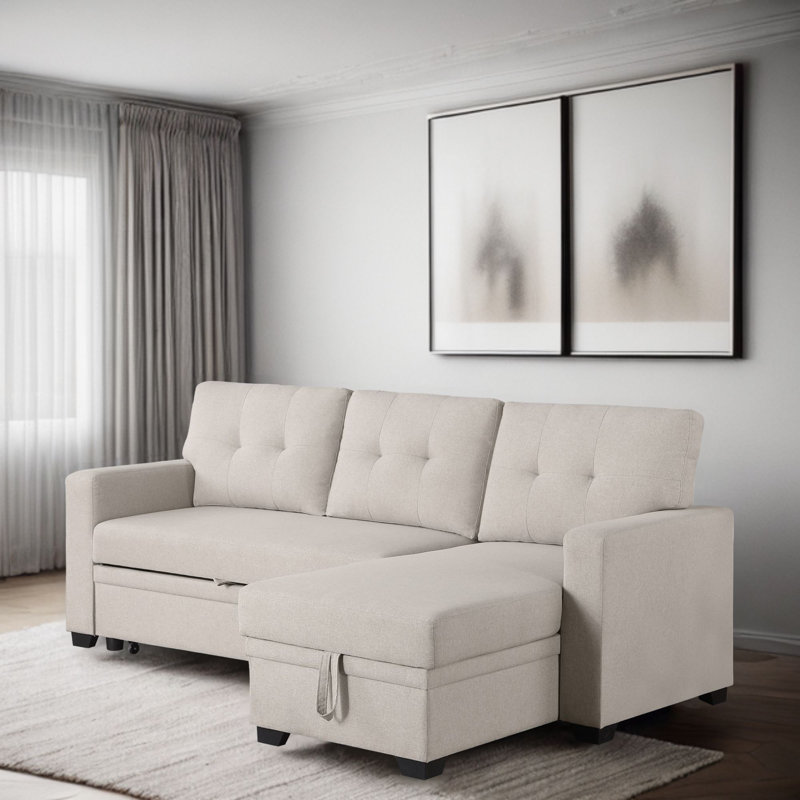 Warrendale Wide Reversible Sleeper Sofa & Chaise, Beige Linen