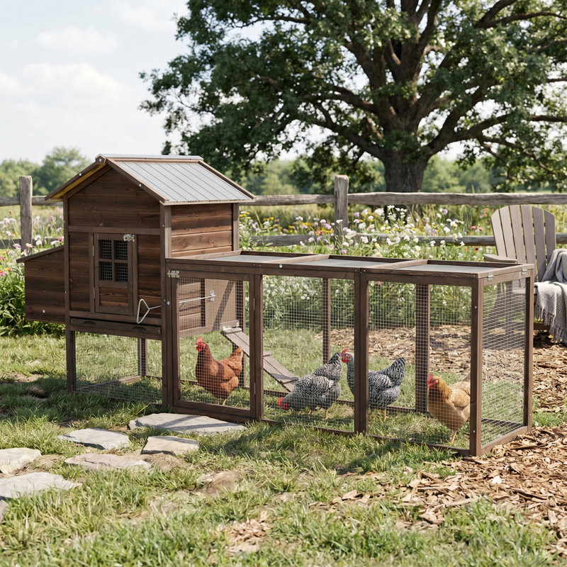 Yarrow Outdoor Wooden Chicken Coop with Nesting Box & Spacious Run, Predator-Proof Wire Mesh for Backyard Hens, Ducks & Small Animals
