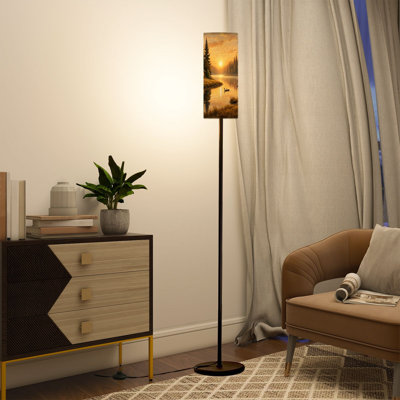 Floor Lamp Deer Autumn Rustic Forest Cabin Wildlife Floor Lamps with Remote LED Lights Adjustable Lamp Shades Tall Standing Lamps for Reading Office Living Room