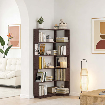 Freestanding Corner Bookshelf with Open Storage Display