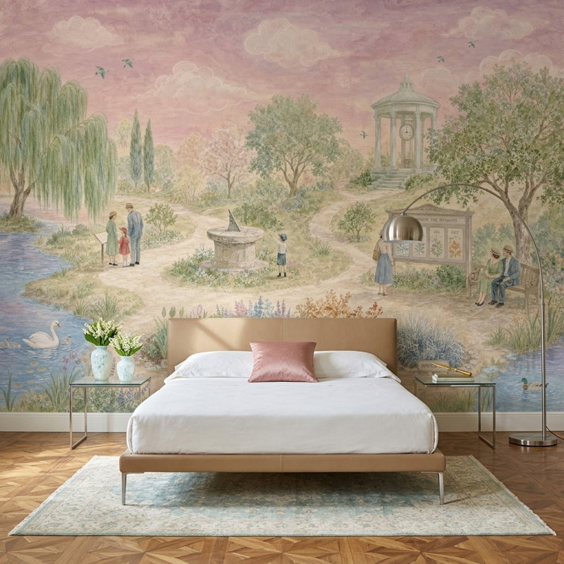 Papier peint paysage pastoral avec aquarelle, Textured Non-Pasted, 120"x96"