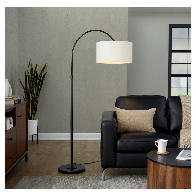 Lampe sur pied arquée 72 po bronze huilé avec abat-jour lin naturel 72 po