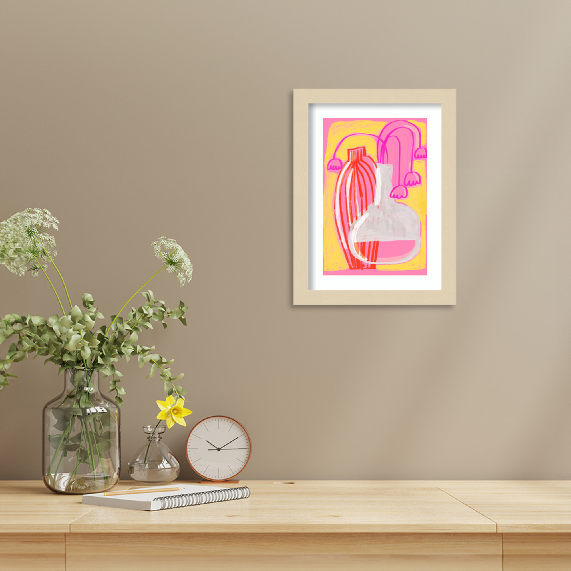 Neon Still Life No 5 by Treechild Wood Framed Wall Art Print, 13" H x 10" W, Brown