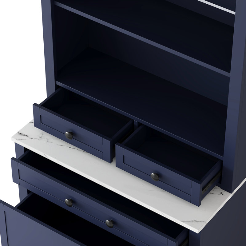 83.7 - Inch Tall Freestanding Kitchen With Faux Marble Top, 5 Drawers, And Adjustable Shelving For Home Decor Blue Pantry 35.4 Countertop, Efficient Organization