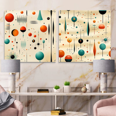 Beige Retro Modern Geometric Matrix - Abstract Geometric Acrylic Wall Art Glass Set Of 2