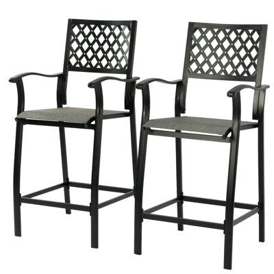 2 Pieces Patio Bar Chairs Outdoor Bar Stools With Wrought Iron Frame And Textilene Fabric by Latitude Run