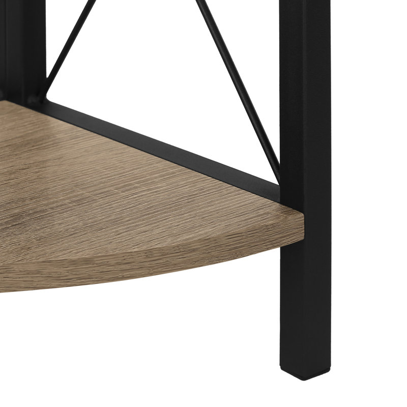 Fexy 59 Inch Corner Etagere Bookcase, 4 Tier Display Shelves, Black Metal, Taupe Brown, Black/Brown