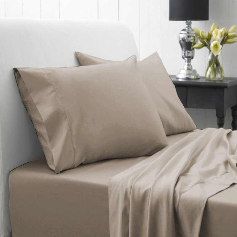 Ensemble de literie à densité de tissage 1200 Spa, Ensemble de draps pour lit simple avec deux taies , Taupe
