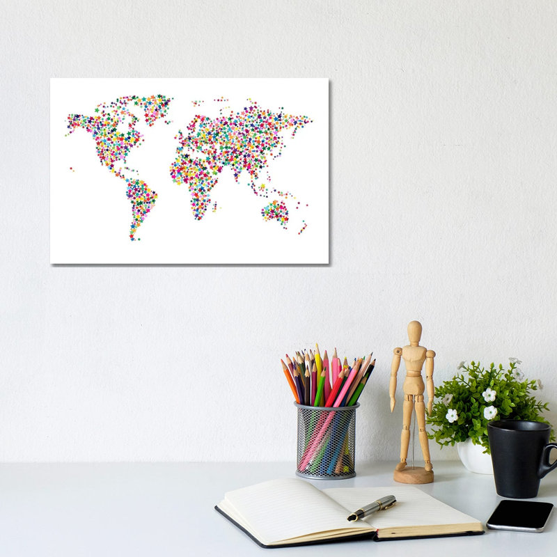 Stars World Map II by Michael Tompsett - Wrapped Canvas Painting, 20.32 cm H x 30.48 cm W