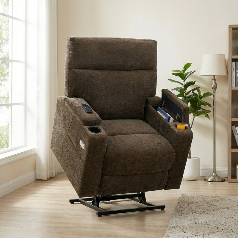 Dual Motor Power Recliner Lift Chair with Arm Storage, Vibration Massage & Dual Heating, Infinite Position, Brown