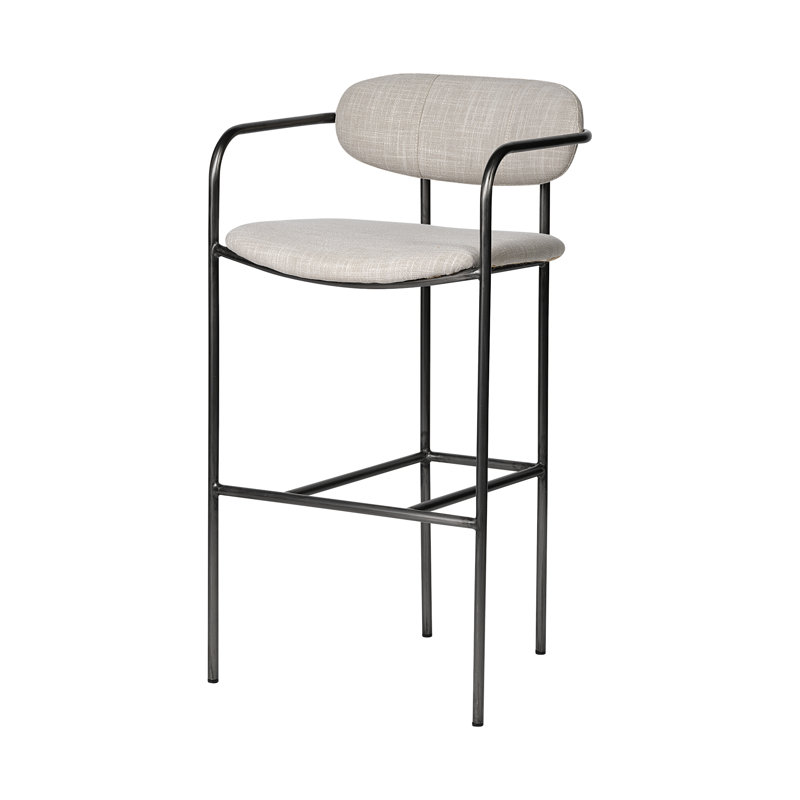 Tabouret en tissu Biélorussie, Tabouret de bar (siège d’une hauteur de 30 po), Gris bronze, Mélange de lin beige