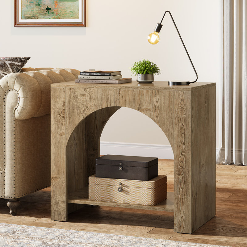 Table de bout Farmhouse avec tablette de rangement pour le salon, Chêne brun clair, 1
