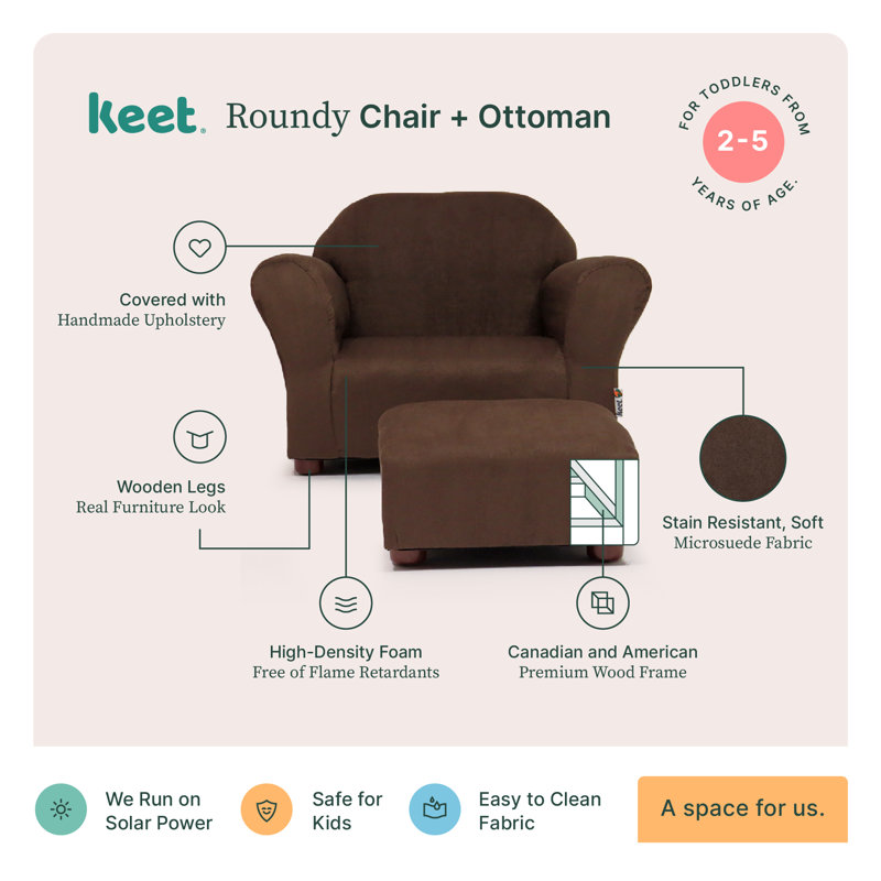 Weybridge Kids 9'' Wood Club Chair and Ottoman, Brown