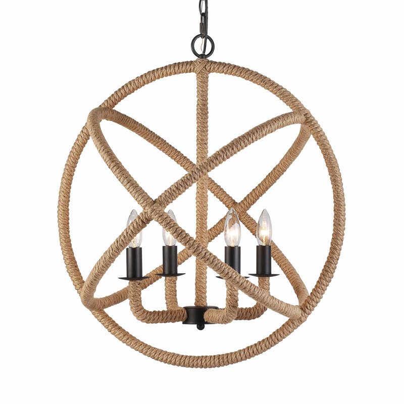 Marina 4-Light Chandelier in Natural White, Black