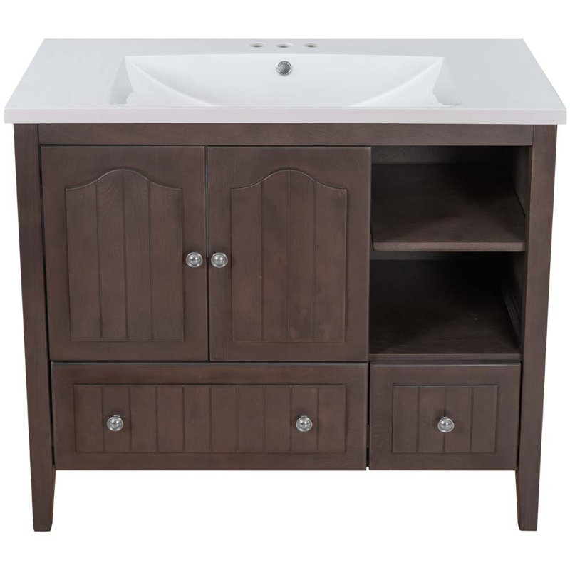 36 meuble-lavabo simple avec lavabo, Brun