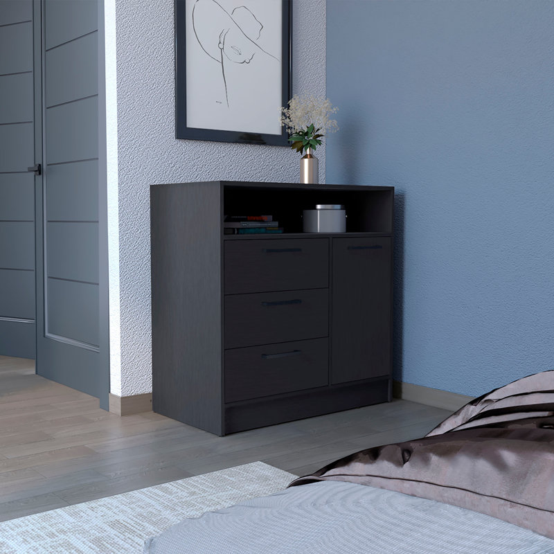 Commode avec armoire de rangement spacieuse à 3 tiroirs et à une porte, noir, Noir