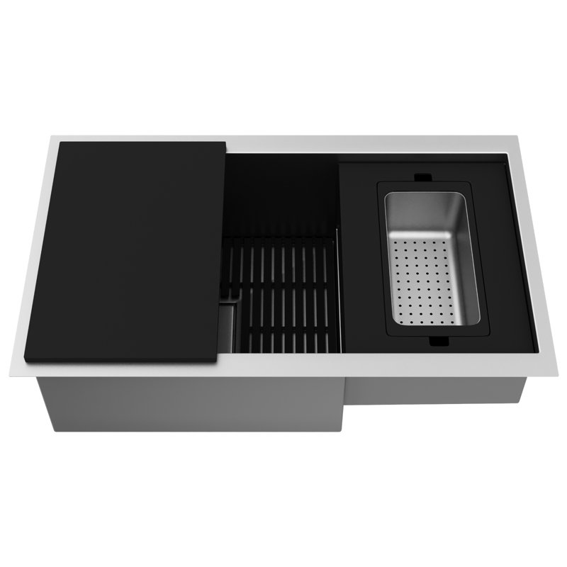 Hampton Stainless Steel 32 in. Single Bowl Undermount Workstation Kitchen Sink with Accessories