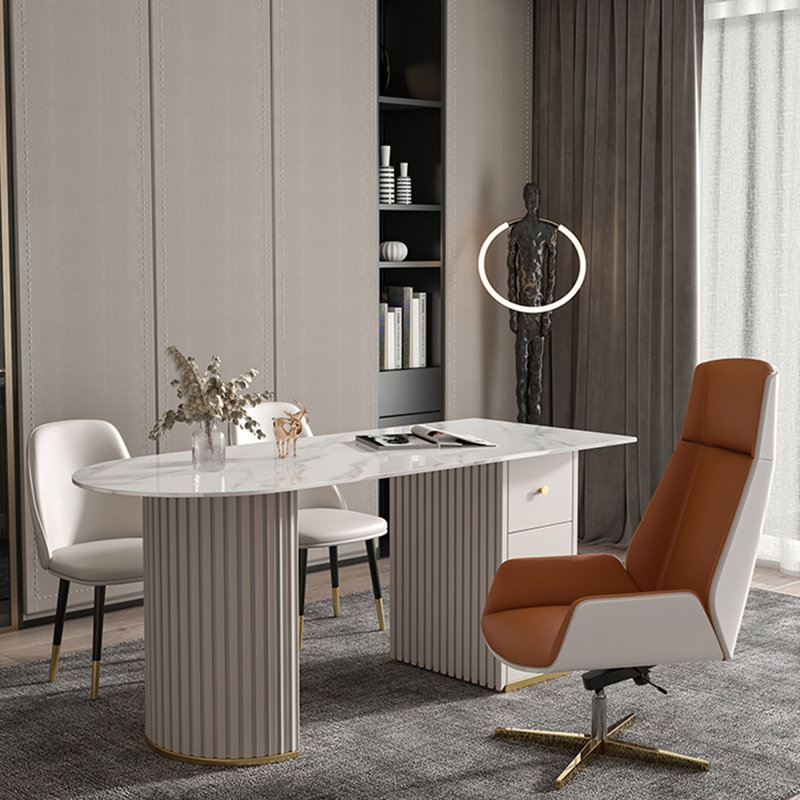 Bureau 55,10 po rectangulaire blanc moderne en pierre frittée, H 29,53 po x l 55,12 po x P 23,62 po