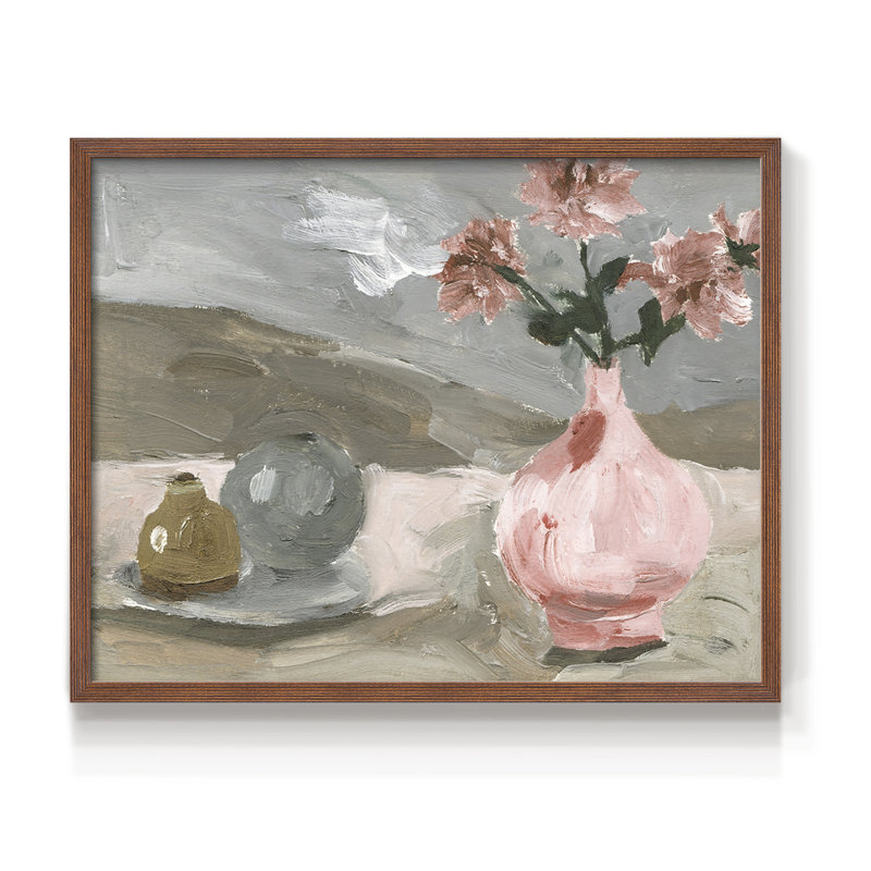 Vase de fleurs roses VI - reproduction encadrée - réarmable, Noyer, H 16 po x l 20 po